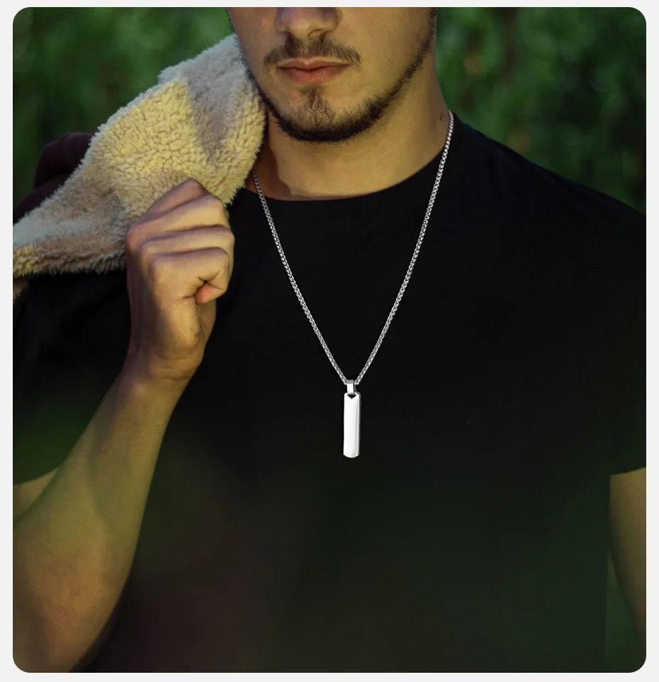 Initial Bar Necklace for Men Black Colour