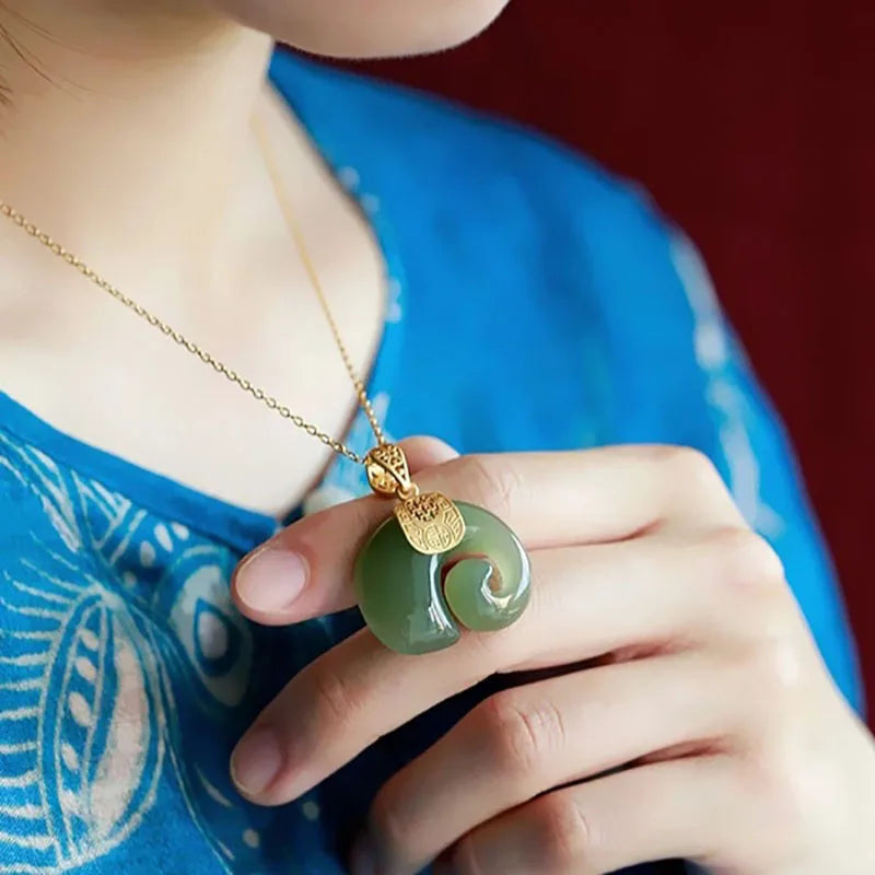 Sheena Natural Stone Jade Elephant Pendant 18K Gold Plated Chain