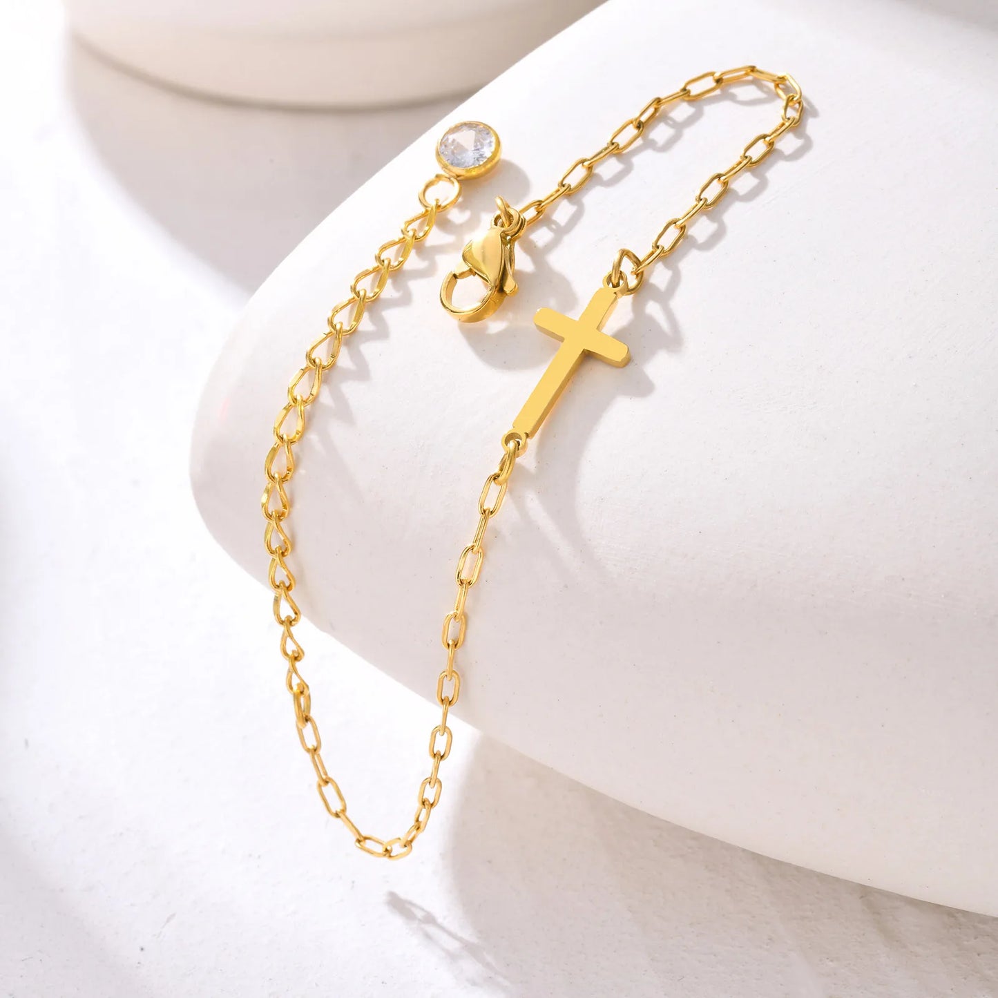 Maisie Stainless Steel Bracelet Cross with Zircon Tail