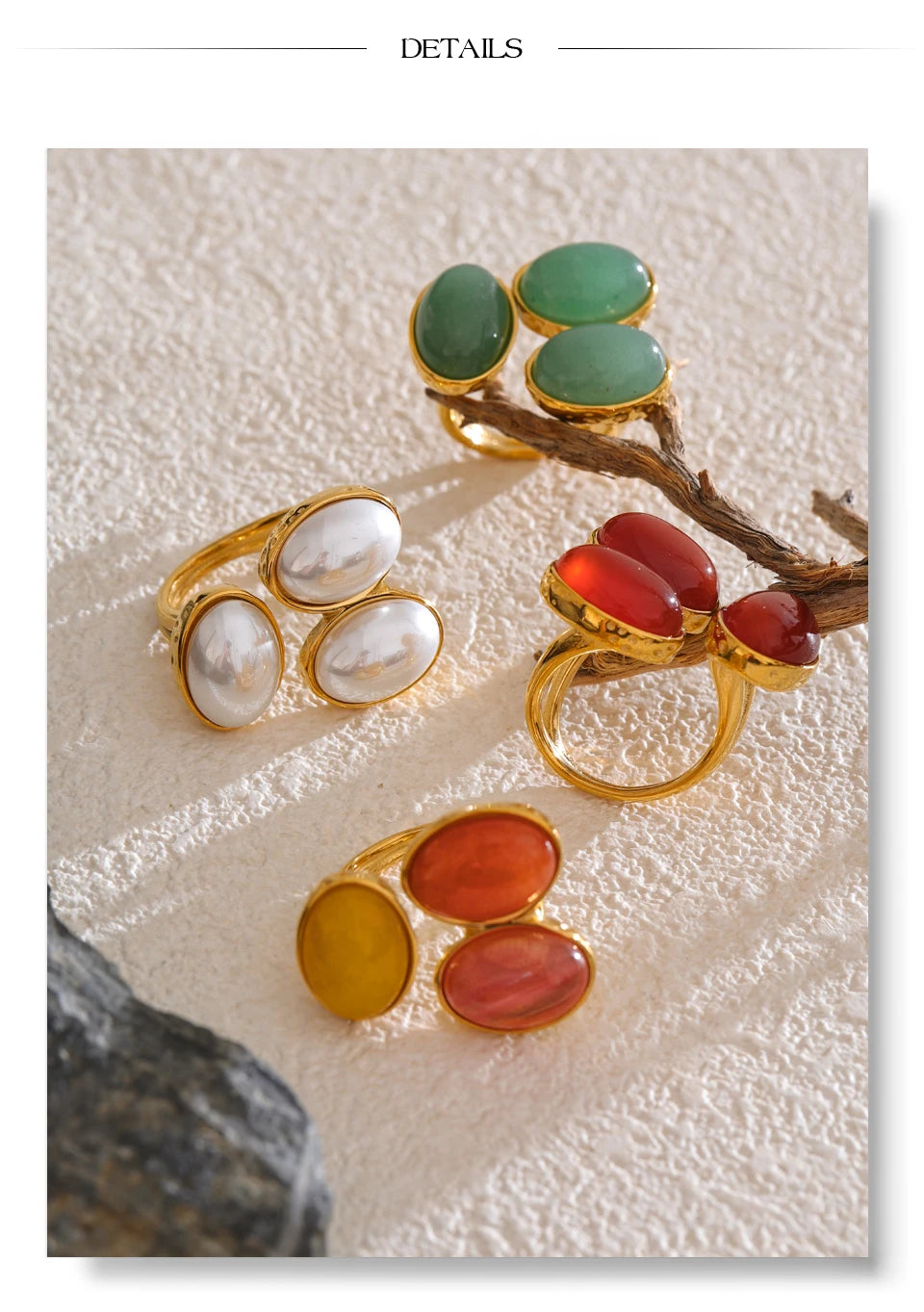 Zante Natural Aventurine Agate Stone Adjustable Ring