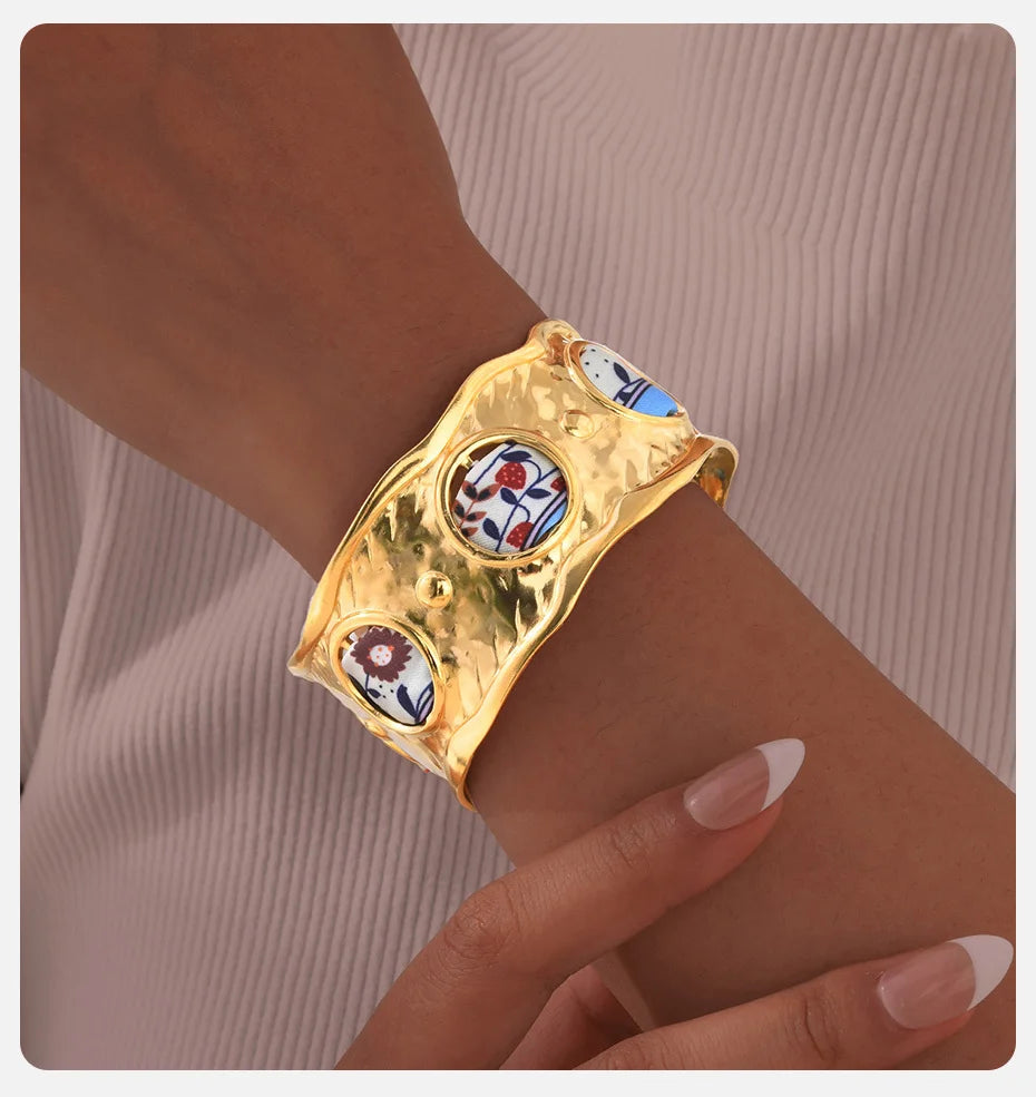 Lilly Silk Scarf Bangles With Pattern Stainless Steel