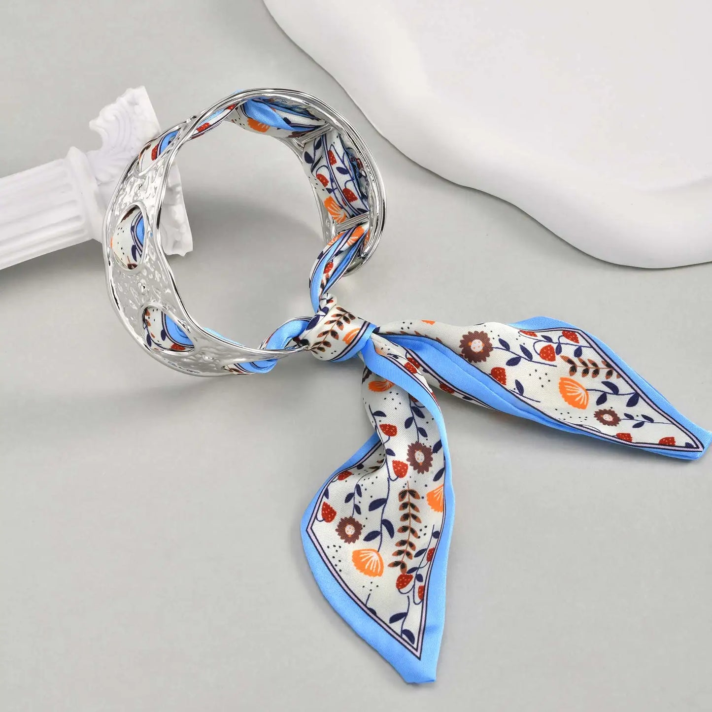 Lilly Silk Scarf Bangles With Pattern Stainless Steel