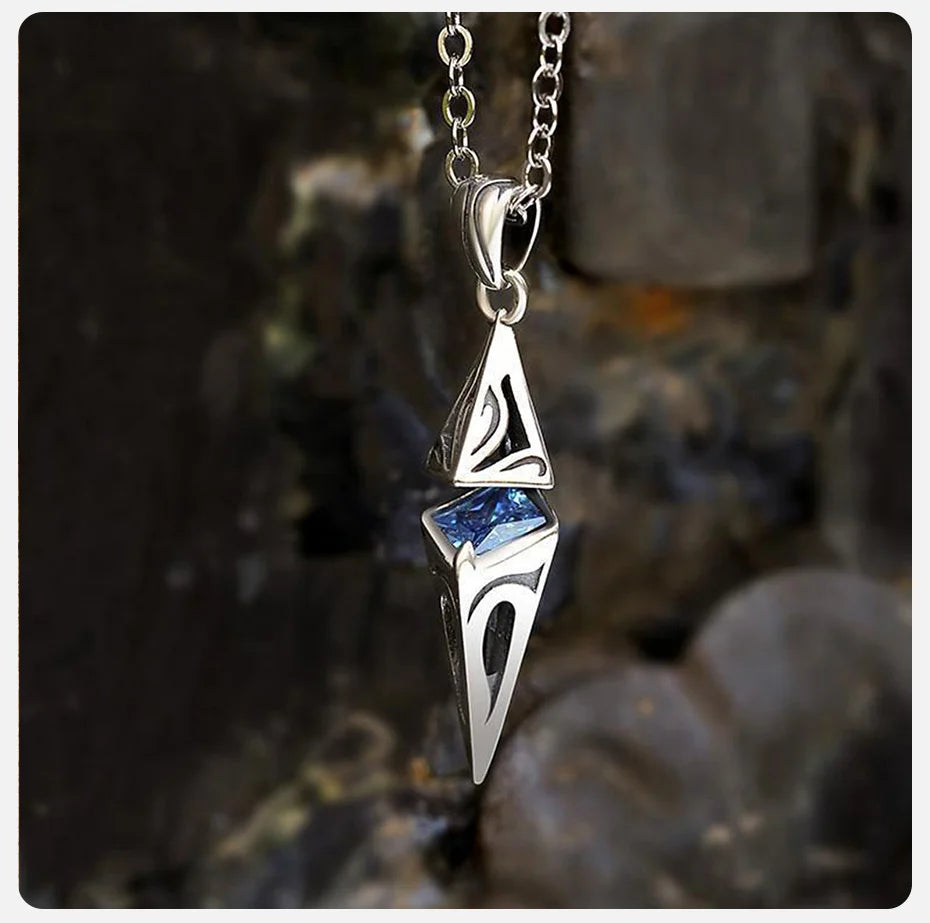 Poseidon Blue Stone Necklace for Men Stainless Steel