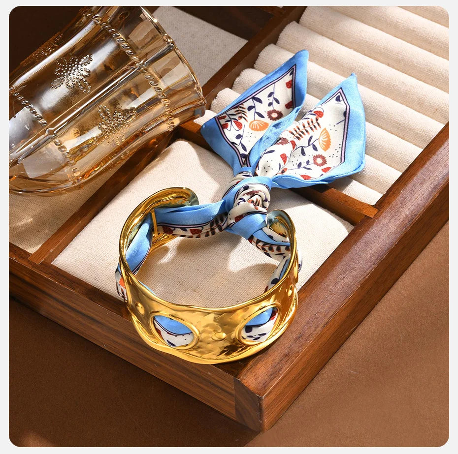 Lilly Silk Scarf Bangles With Pattern Stainless Steel