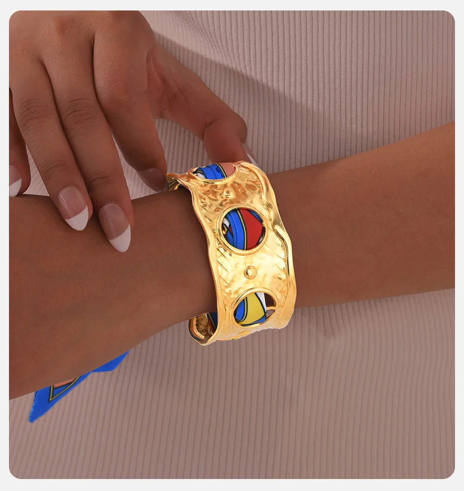 Lilly Silk Scarf Bangles With Pattern Stainless Steel