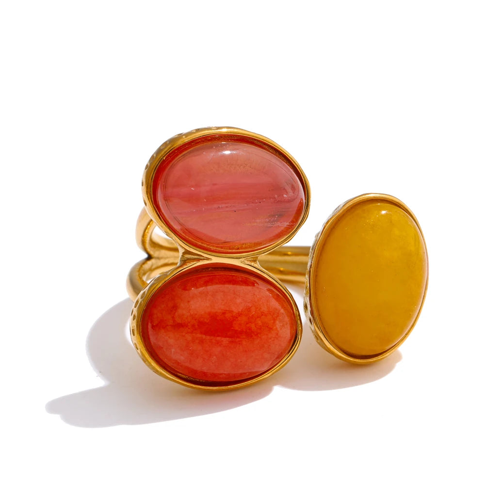 Zante Natural Aventurine Agate Stone Adjustable Ring