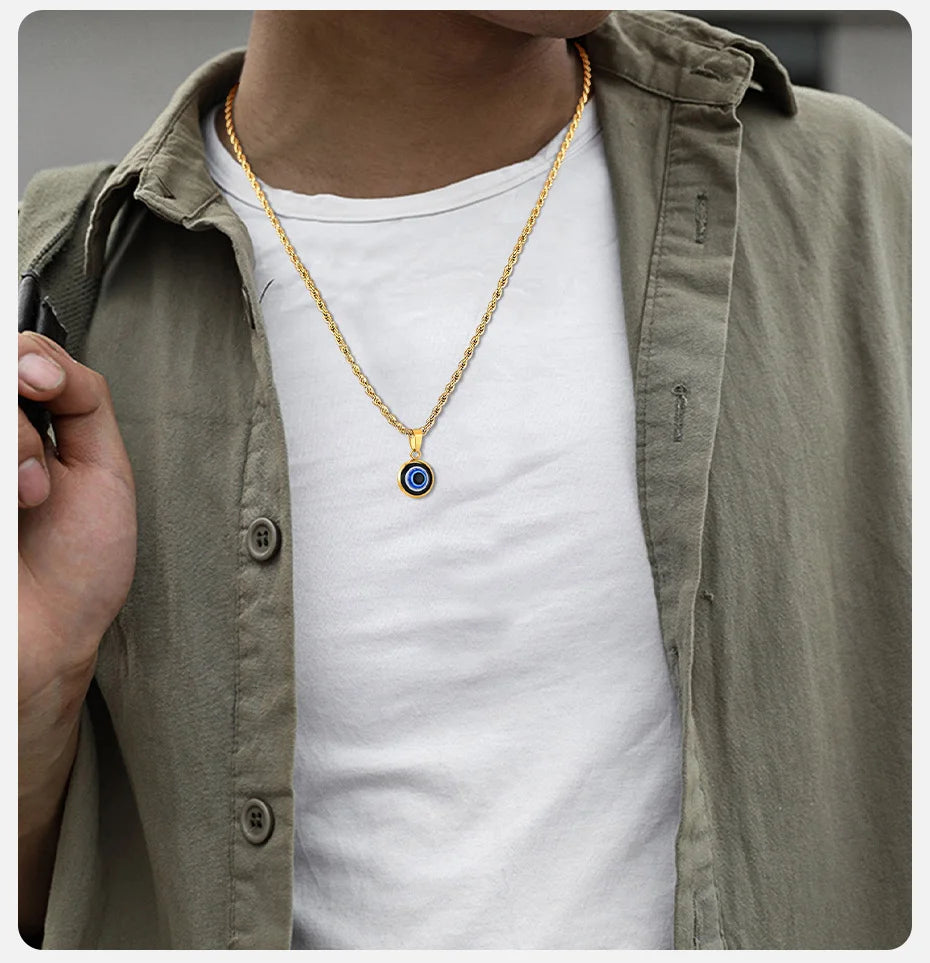 Evil Eye Stainless Steel Pendant Necklaces for Men