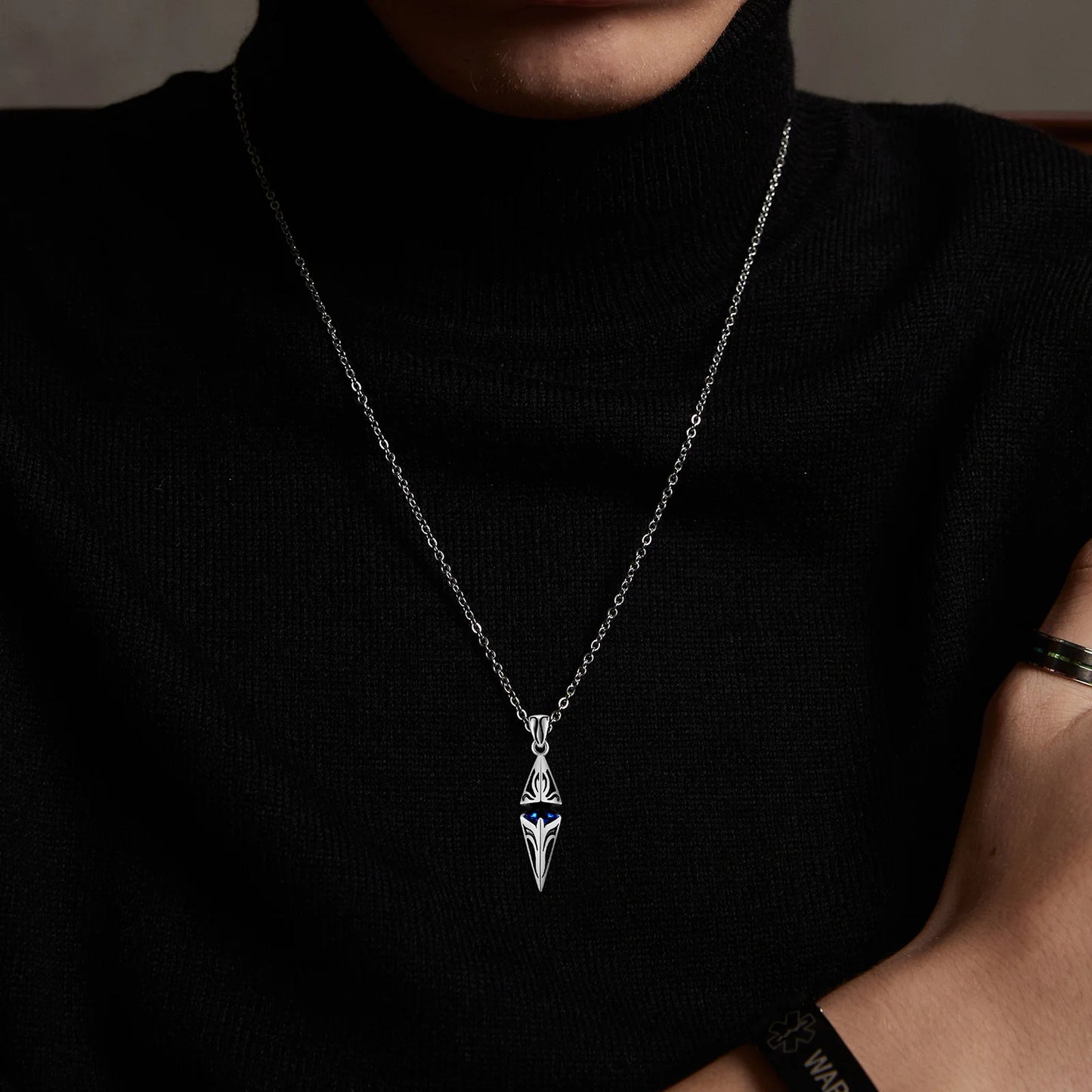 Poseidon Blue Stone Necklace for Men Stainless Steel