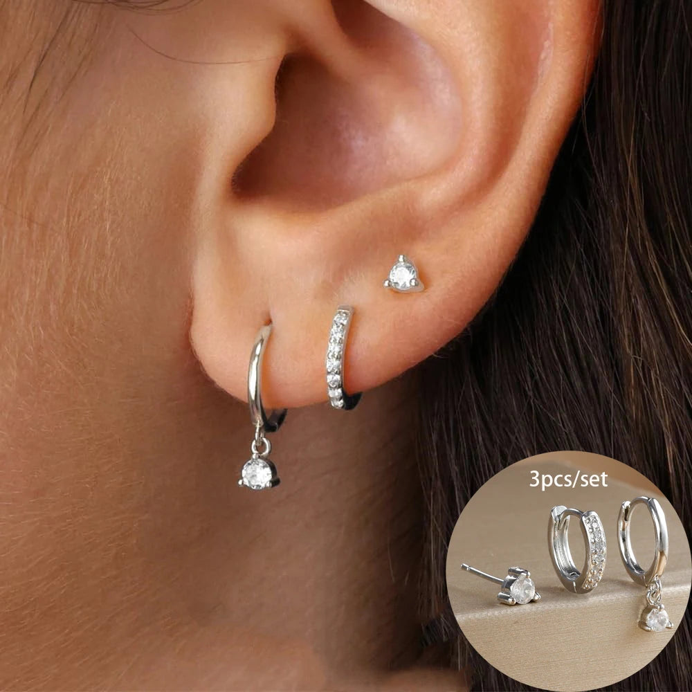 3 Piece Stainless Steel Round Star Drop Earrings