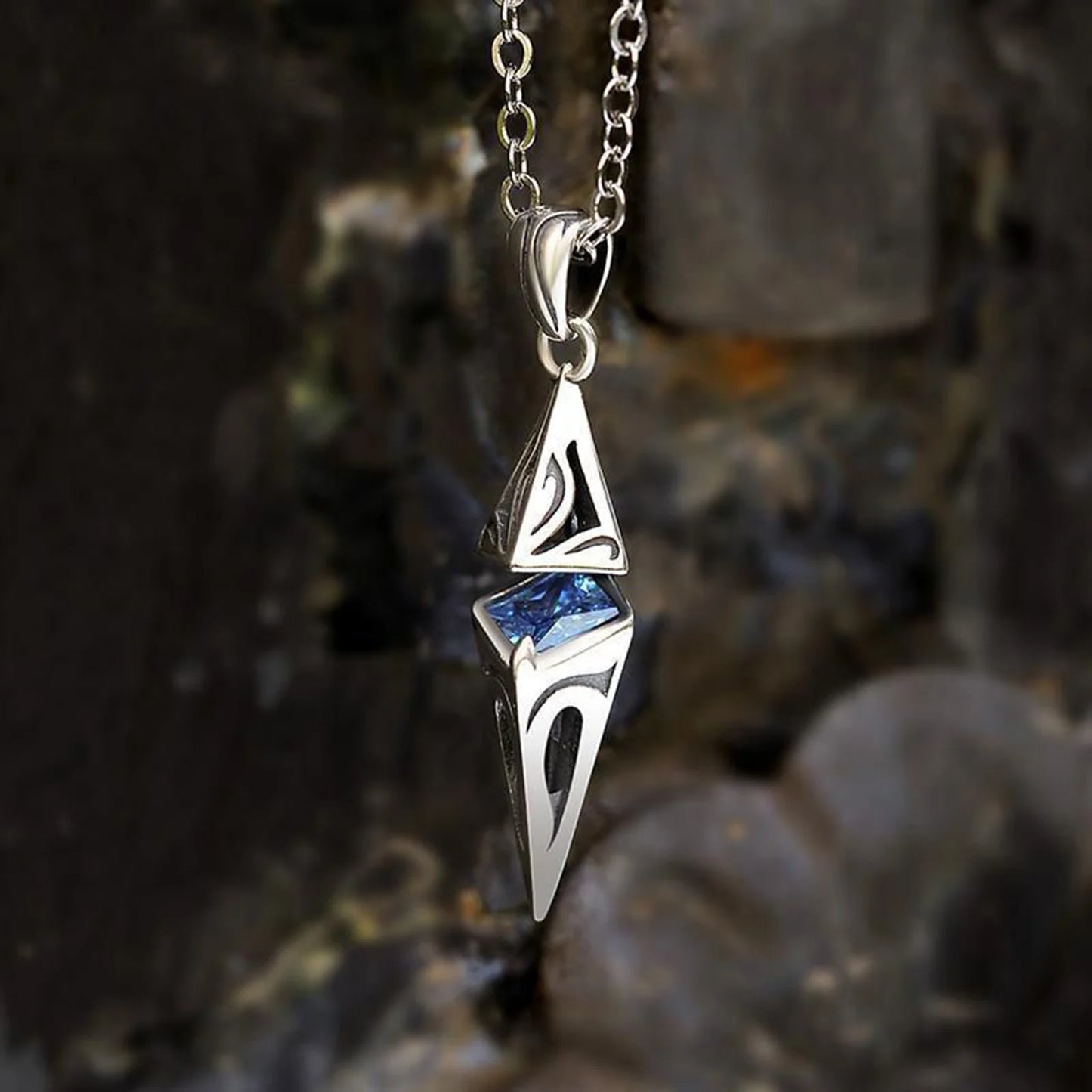 Poseidon Blue Stone Necklace for Men Stainless Steel