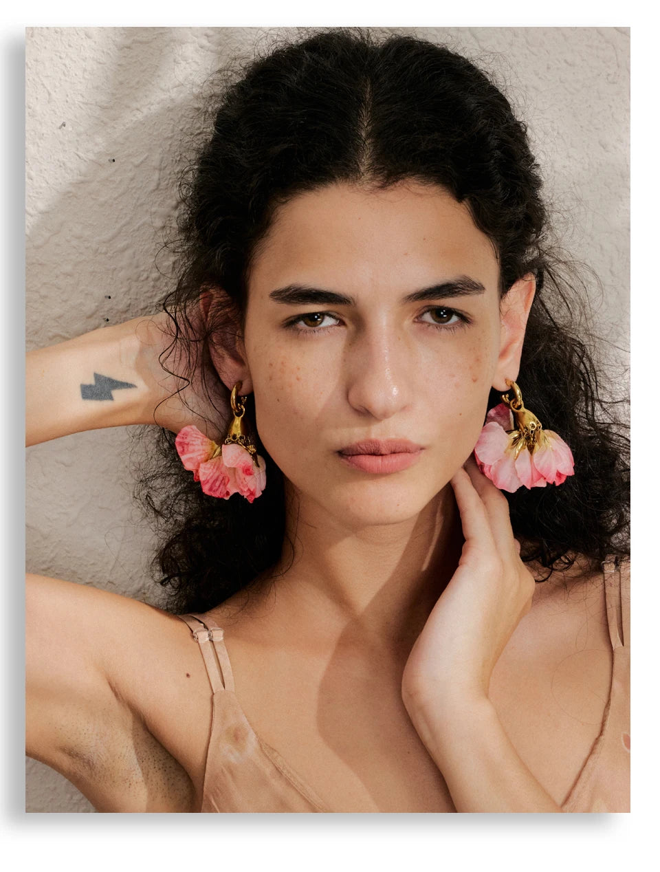 Fairy Romantic Pink Cloth Flower Dangle Earrings