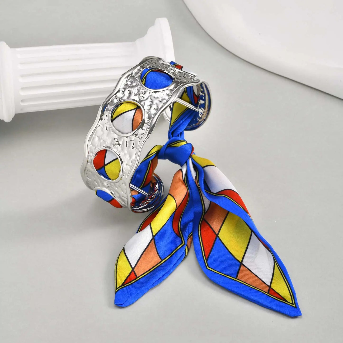 Lilly Silk Scarf Bangles With Pattern Stainless Steel