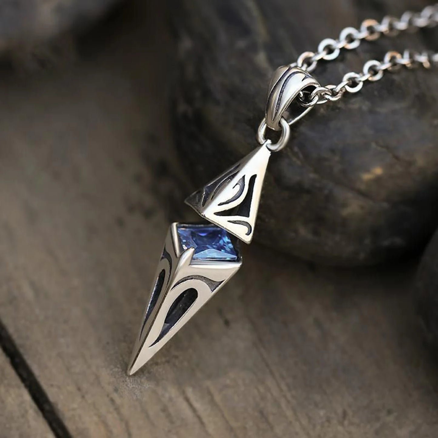 Poseidon Blue Stone Necklace for Men Stainless Steel