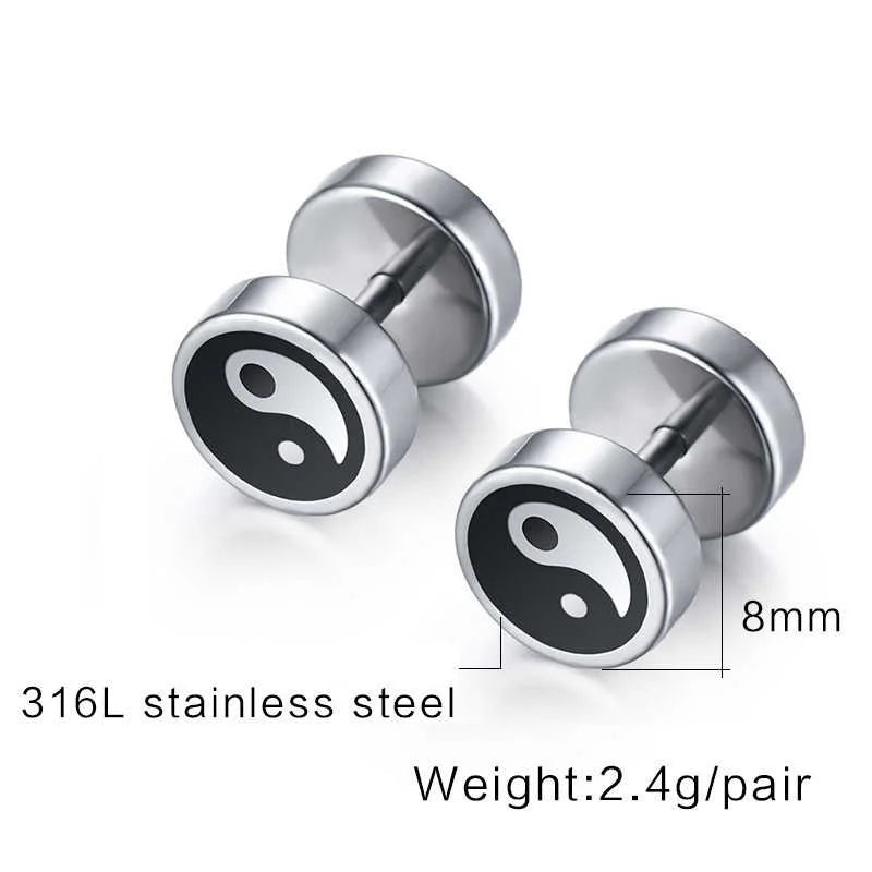 Yin and Yang Stud Earrings for Men