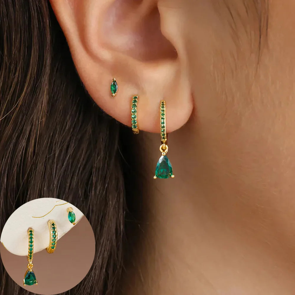 3 Piece Stainless Steel Round Star Drop Earrings