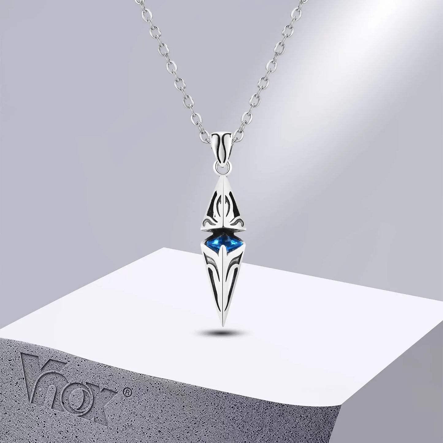 Poseidon Blue Stone Necklace for Men Stainless Steel