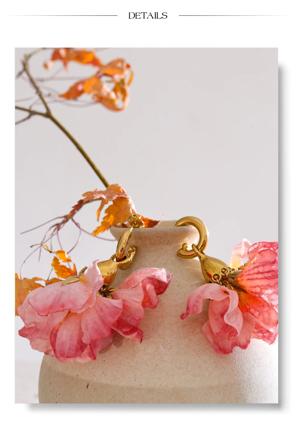 Fairy Romantic Pink Cloth Flower Dangle Earrings