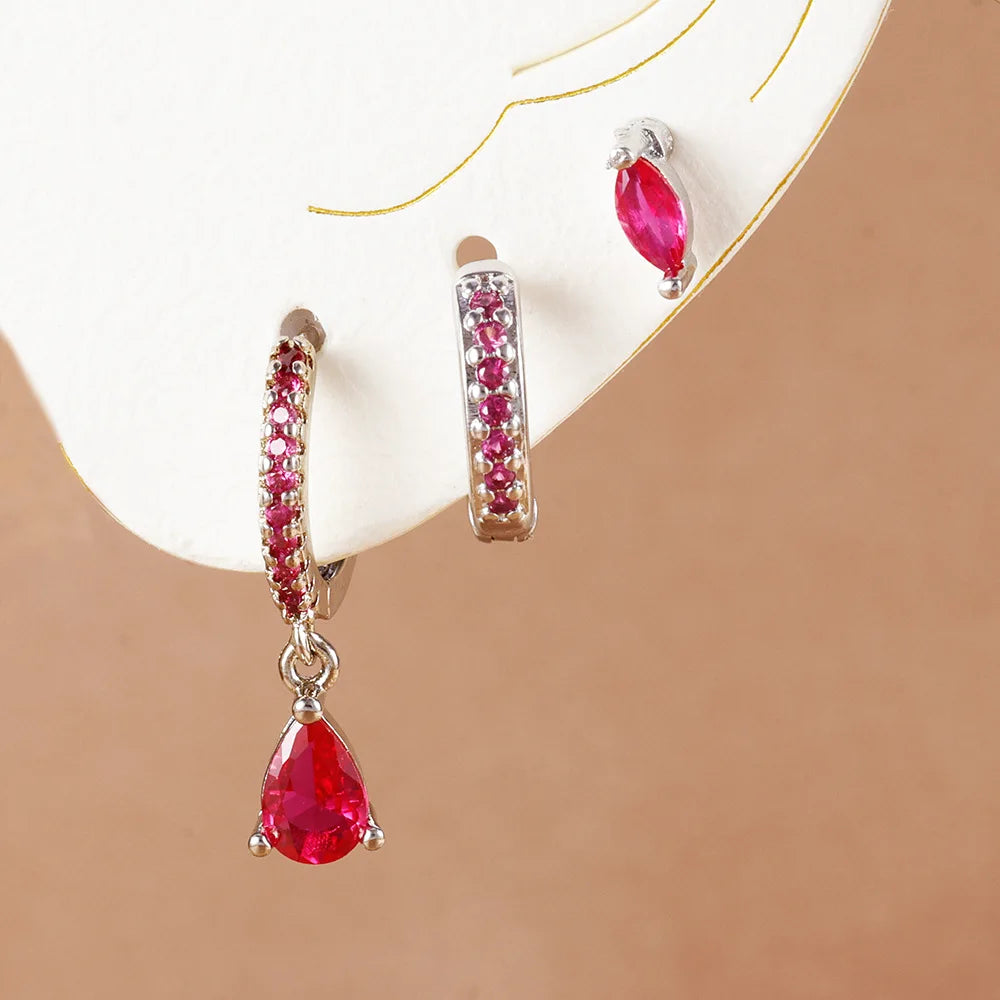 3 Piece Stainless Steel Round Star Drop Earrings