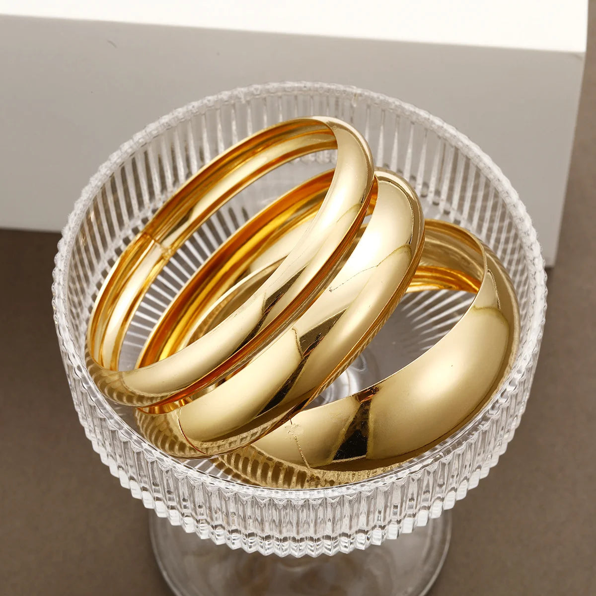 Laura 3 Pcs/Set Classic Gold Colour Wide Bangles
