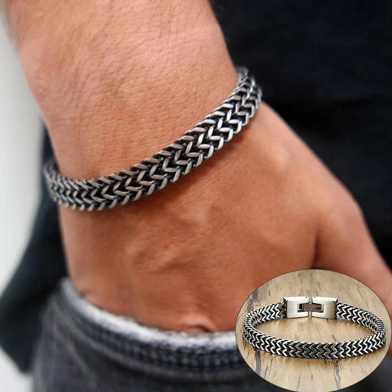 Apollo Vintage Oxidized Double Curb Chain Bracelet for Men Stainless Steel