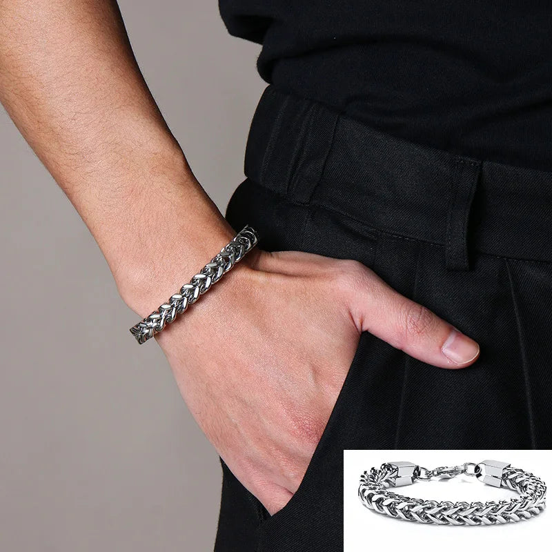 Apollo Vintage Oxidized Double Curb Chain Bracelet for Men Stainless Steel