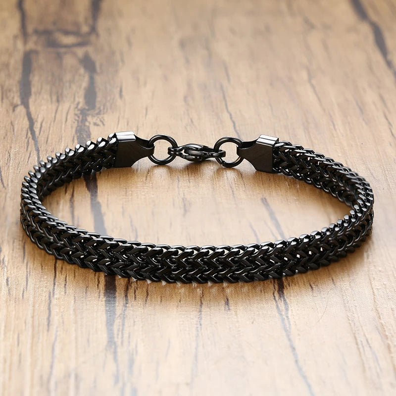 Apollo Vintage Oxidized Double Curb Chain Bracelet for Men Stainless Steel