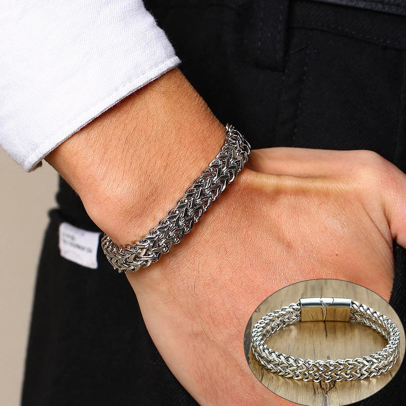 Apollo Vintage Oxidized Double Curb Chain Bracelet for Men Stainless Steel