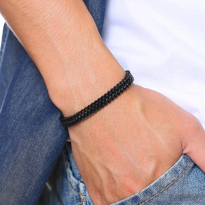 Apollo Vintage Oxidized Double Curb Chain Bracelet for Men Stainless Steel