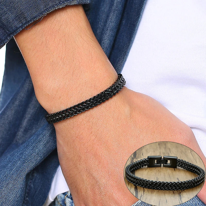 Apollo Vintage Oxidized Double Curb Chain Bracelet for Men Stainless Steel