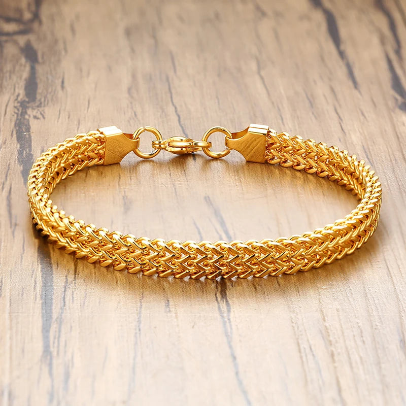 Apollo Vintage Oxidized Double Curb Chain Bracelet for Men Stainless Steel