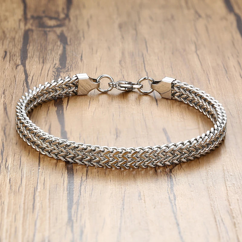 Apollo Vintage Oxidized Double Curb Chain Bracelet for Men Stainless Steel