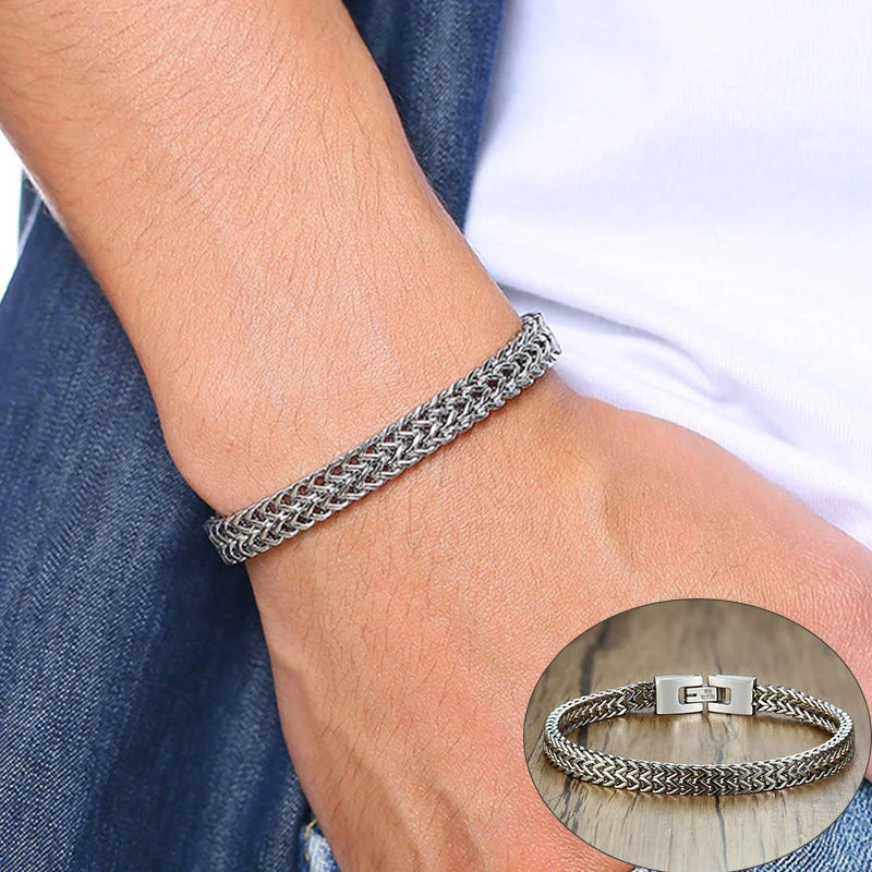 Apollo Vintage Oxidized Double Curb Chain Bracelet for Men Stainless Steel