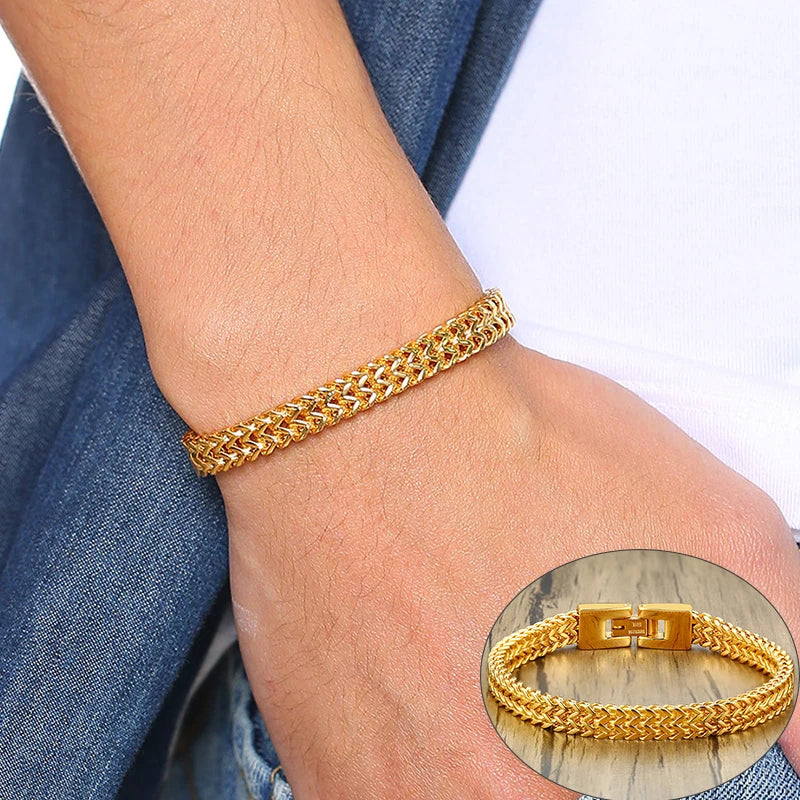 Apollo Vintage Oxidized Double Curb Chain Bracelet for Men Stainless Steel