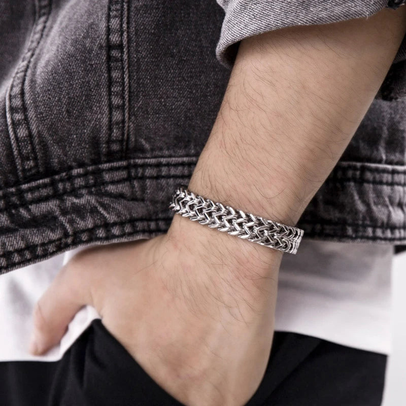 Apollo Vintage Oxidized Double Curb Chain Bracelet for Men Stainless Steel