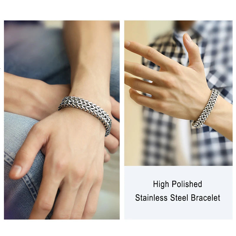 Apollo Vintage Oxidized Double Curb Chain Bracelet for Men Stainless Steel