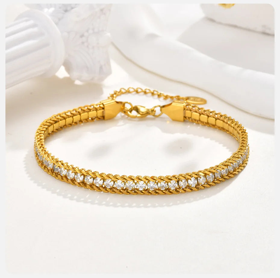 Virgo Stainless Steel White Zircon Anklet