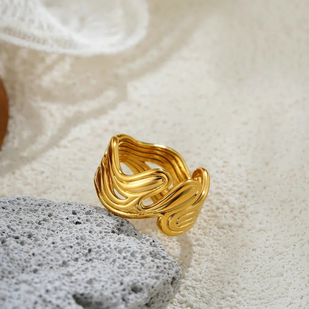 Multi Layer Texture Ring (Gold Color Stainless Steel)