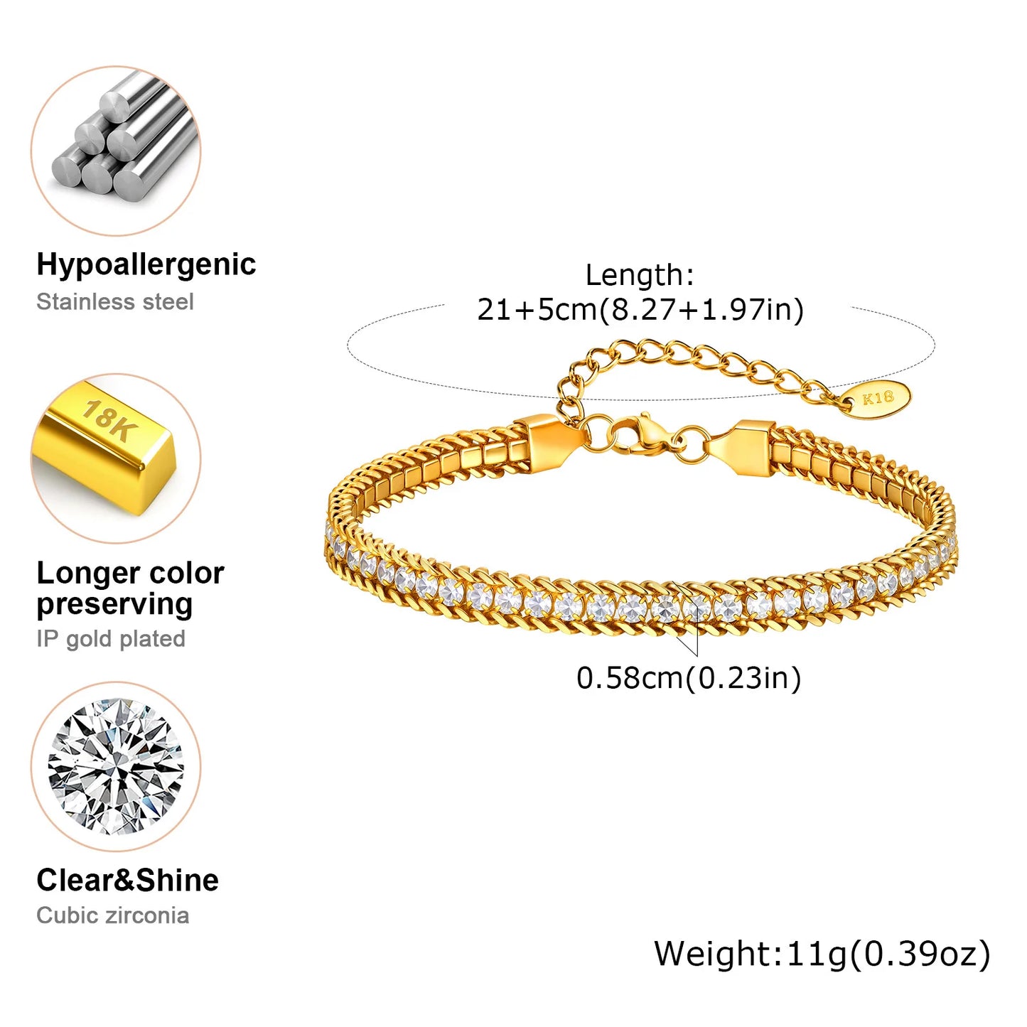 Virgo Stainless Steel White Zircon Anklet