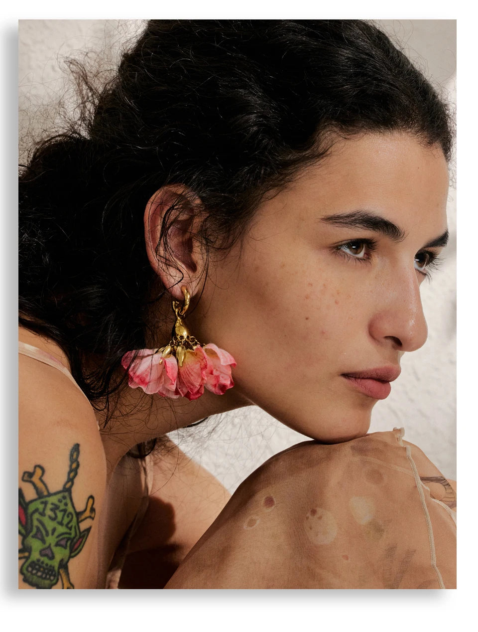 Fairy Romantic Pink Cloth Flower Dangle Earrings