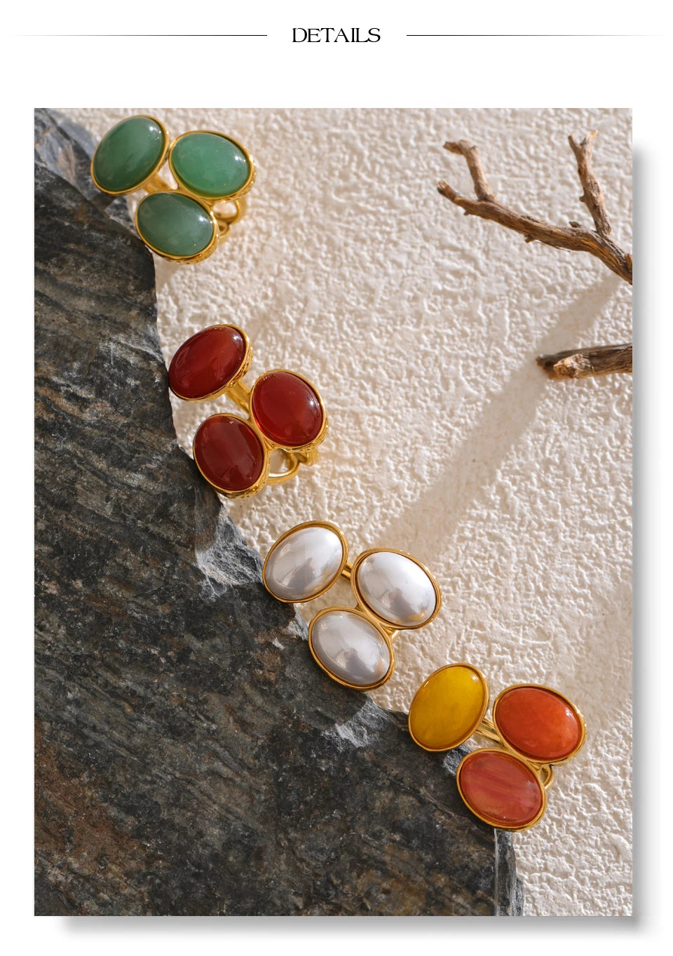 Zante Natural Aventurine Agate Stone Adjustable Ring