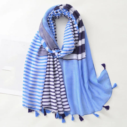Luxury Scarf Soft Cotton Navy stripes
