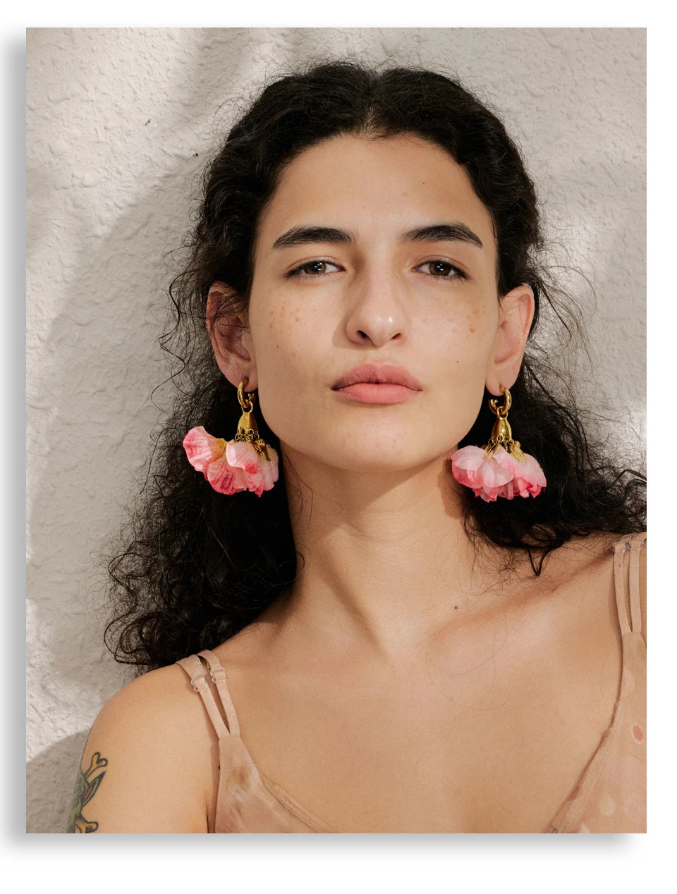 Fairy Romantic Pink Cloth Flower Dangle Earrings