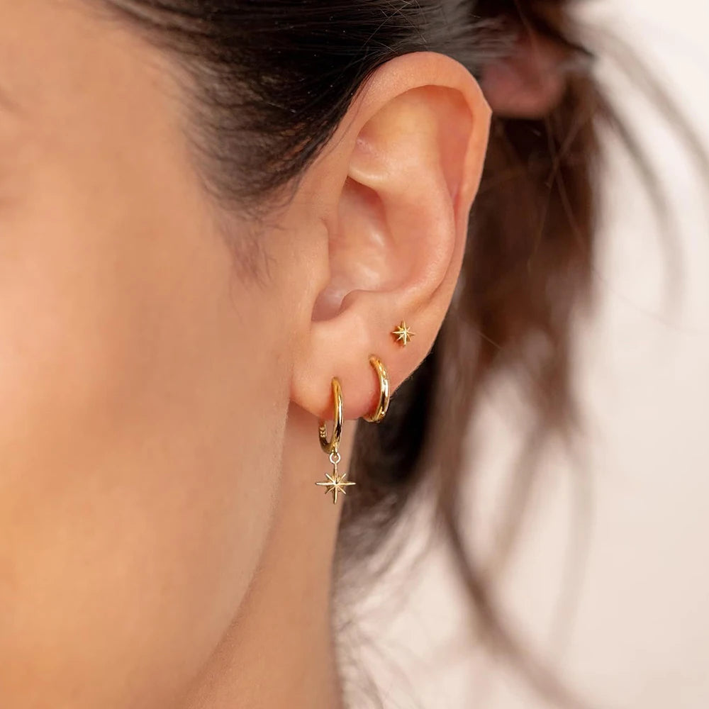 3 Piece Stainless Steel Round Star Drop Earrings