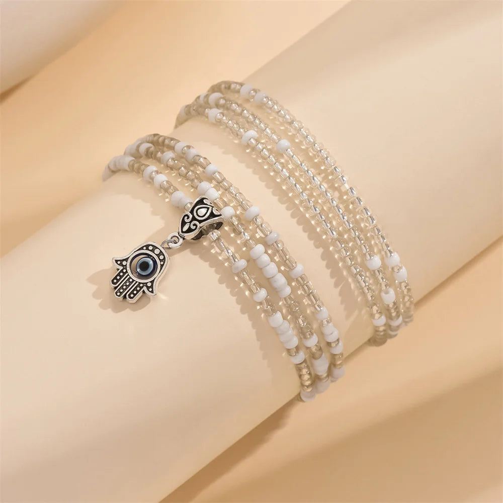 Small Hand Pendant White Rice Beads Anklet