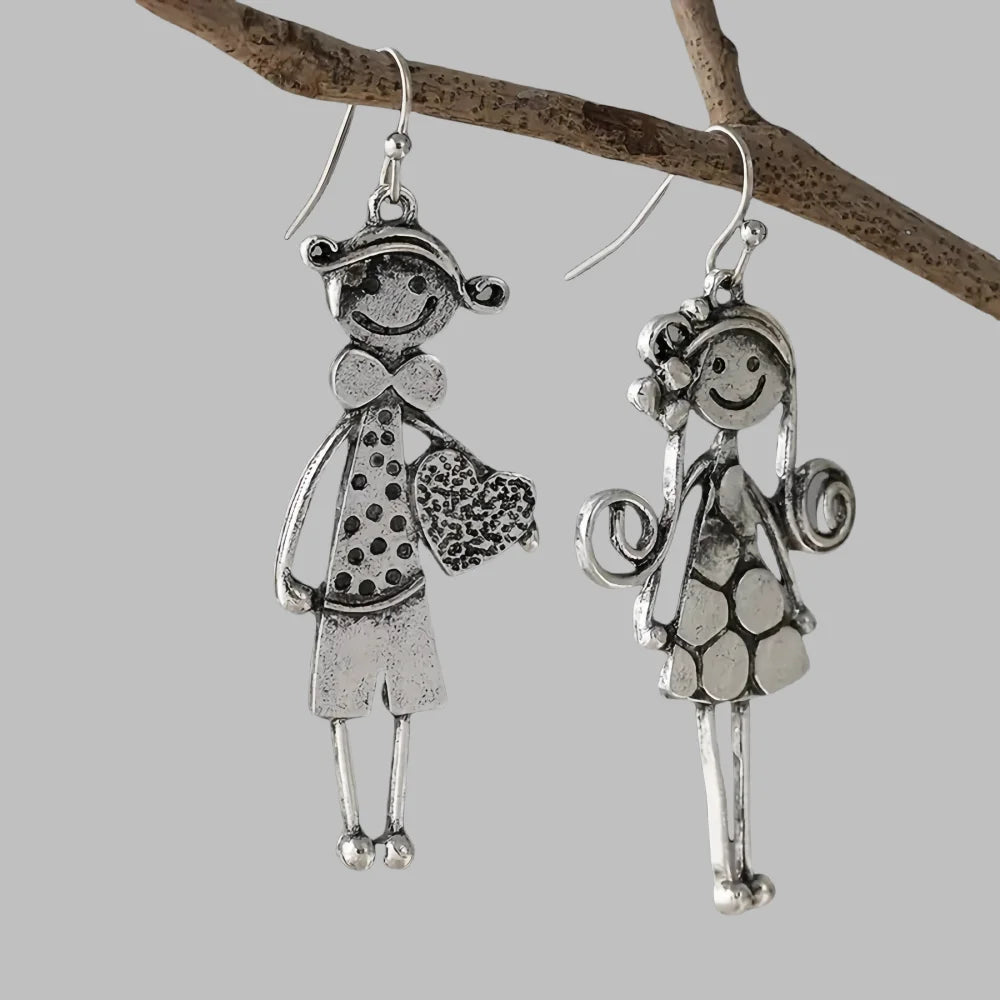 Mimi and Mo Retro Couple Character Metal Pendant Earrings