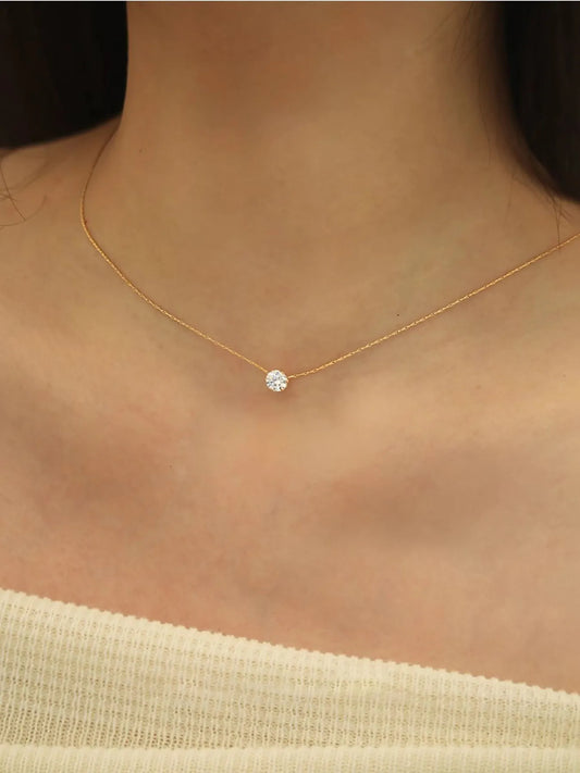 Minimalist Solitaire Zircon Charm Necklace