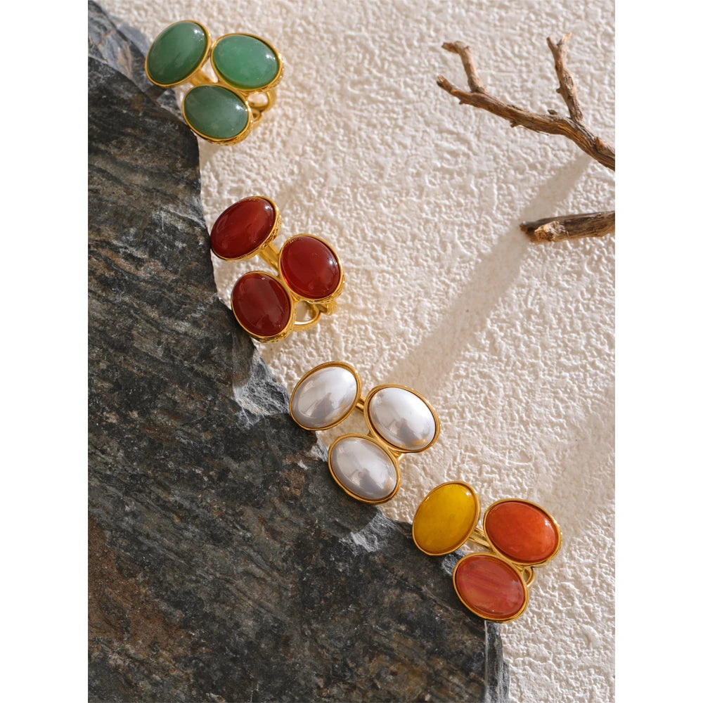 Zante Natural Aventurine Agate Stone Adjustable Ring