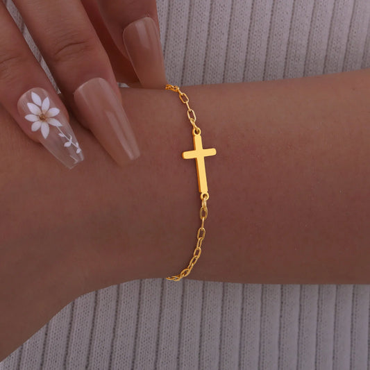 Maisie Stainless Steel Bracelet Cross with Zircon Tail