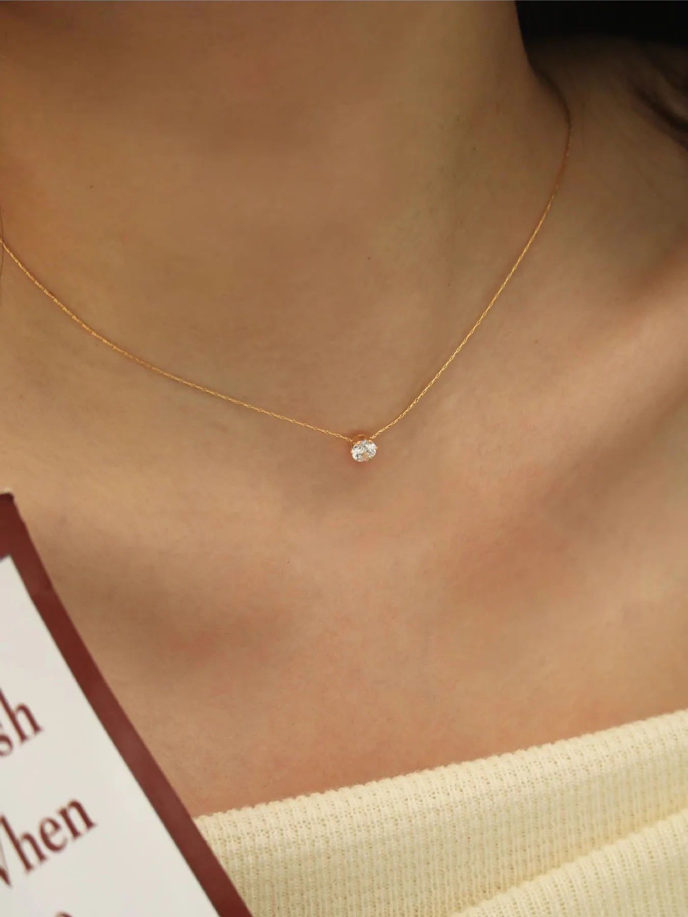 Minimalist Solitaire Zircon Charm Necklace