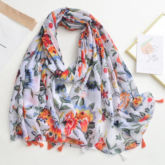 Luxury Scarf White floral